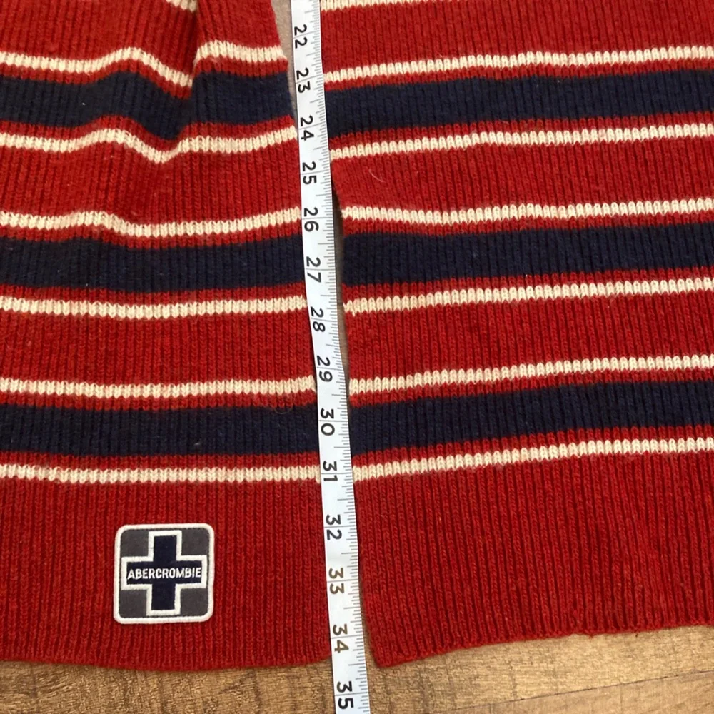 Abercrombie & Fitch Red and Navy Striped Winter Scarf Y2K Wool Blend